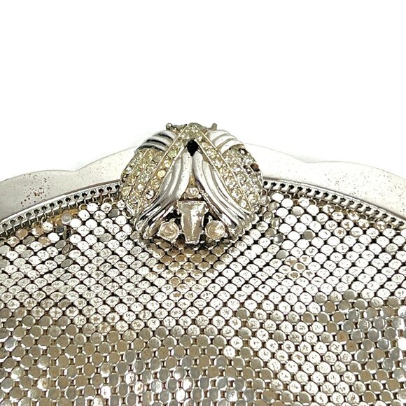 Large size Whiting Davis Silver Mesh Evening Bag Bejeweled MCM Disco Purse vtg - Picture 9 of 11